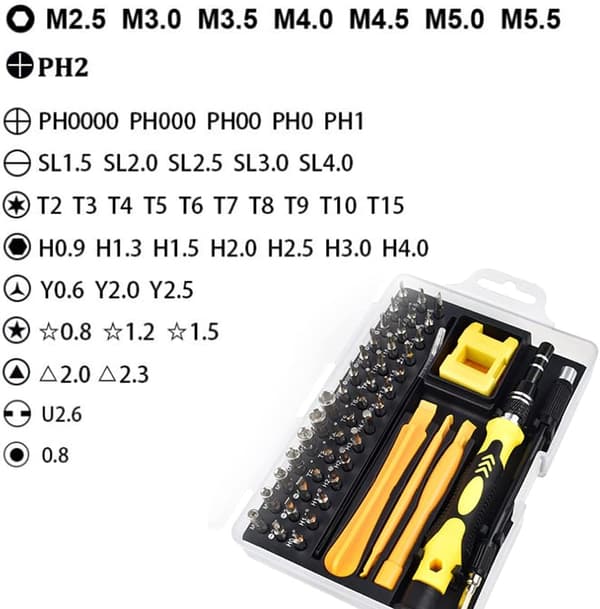 Precisionsskruvmejselsats - 52-i-1 Magnetiska Elektroniska Underhållsverktyg (Grå)
