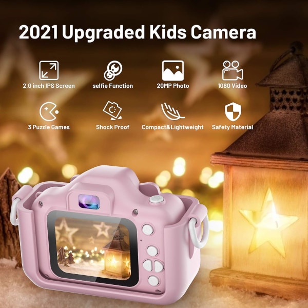 Barnekamera med silikonetui, digitalt dobbeltkamera for barn på 2,0 tommers skjerm