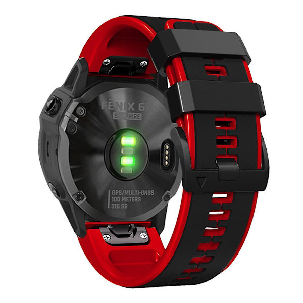 Dubbelfärgat silikonarmband för Garmin Descent G1/Fenix 7/Fenix 6 Pro/Fenix 5 Plus Smartwatch, 22 mm Black Red