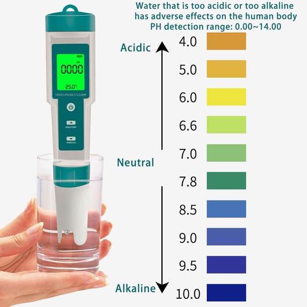 Digital pH-meter, 7-i-1 PH/ORP/EC/TEMP/SALT/SG/TDS Vandkvalitetstester