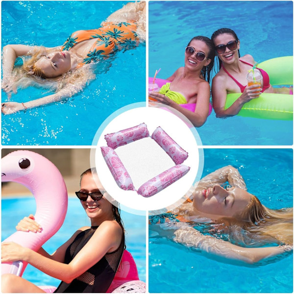 Flytande pool-lounge Uppblåsbar hängmatta för pool med bottennät (Rosa)