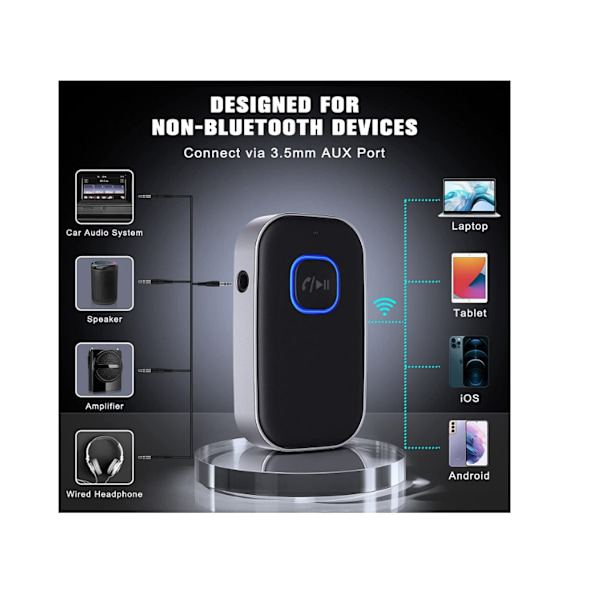Bluetooth-vastaanotin, Bluetooth Aux -sovitin autoon, 3,5 mm Aux Bluetooth 5.0 -musiikkivastaanotin Can-toiminnolla,