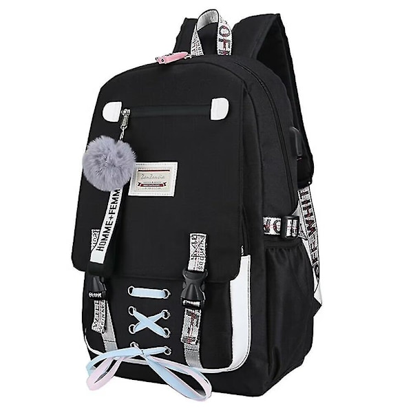Ryggsäck skolväskor för flickor Nylon Vattentät College Ryggsäck Mode Casual Black