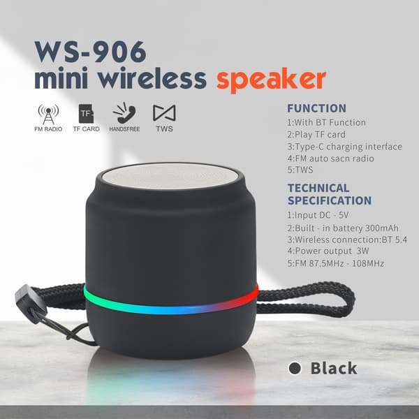 Bluetooth-højttaler Ws-906 Stereo Farveblinkende Subwoofer (Sort)