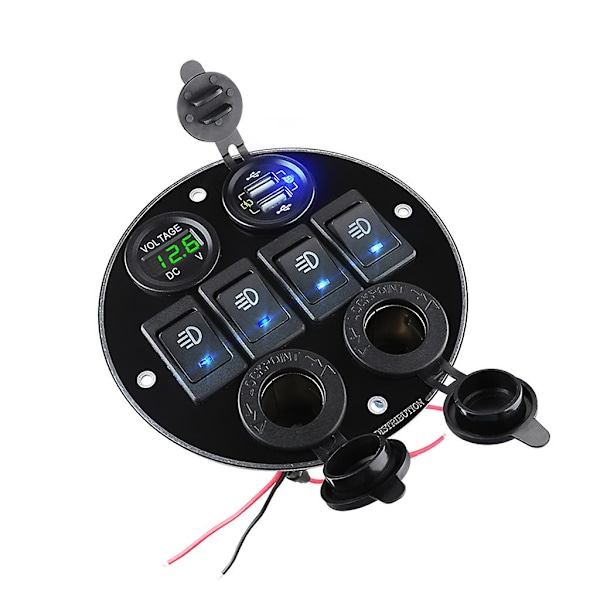 Bil Voltmeter Lader Hurtig Strømuttak Type C Qc3.0 Panel 4 Veis Vippebryter Red