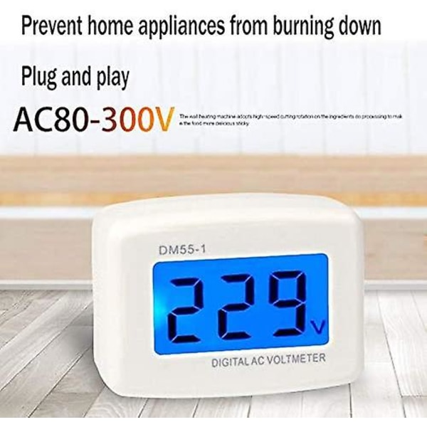 220v Blå bakgrundsbelysning Digital LCD Voltmeter Panel Spänningstestare Eu Plug Dm55-1 80v-300v