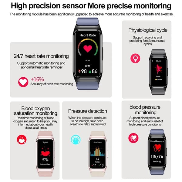 Smartwatch Tk75, pulsmåler, blodtryk, kropstemperatur (blå)