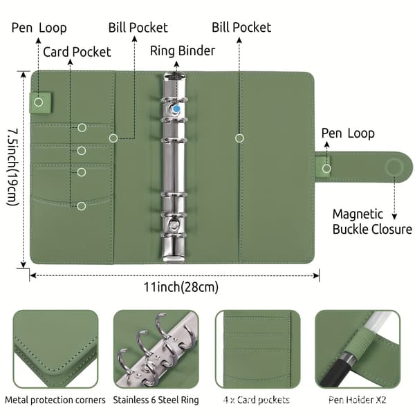 Notatbok - A6 PU-skinn Ringperm Budsjettplanlegger (Gul)