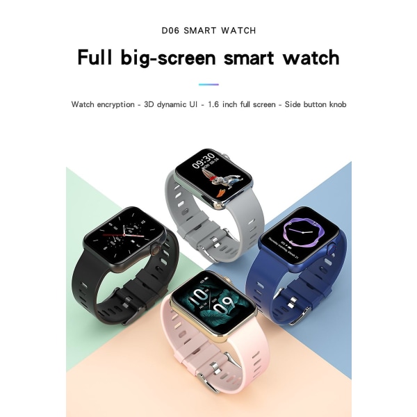 Smartwatch D06 Activity Fitness Tracker kompatibel med Ios Android Gray