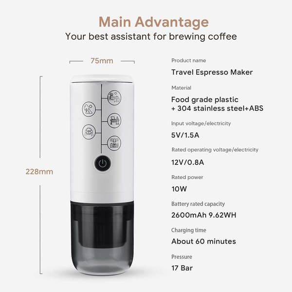 2-i-1 Bärbar Kapsel-Espressomaskin (Vit) White