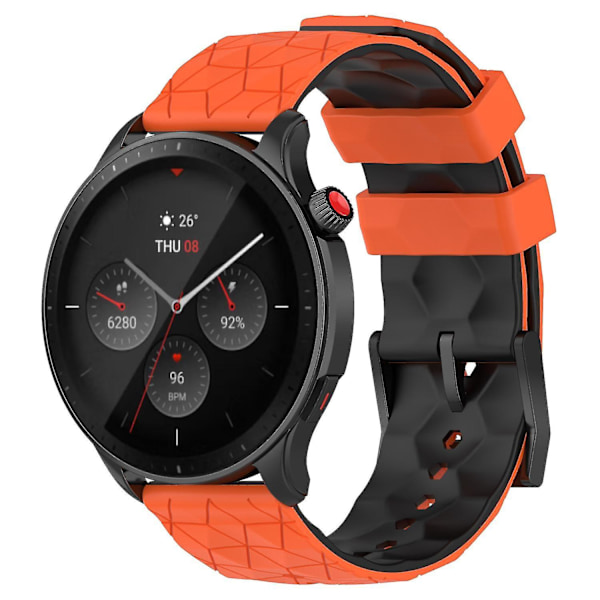 Fotballmønstret tofarget 22mm silikonklokkebånd for Huami Amazfit GTR 4 46mm Orange Black D Garmin Forerunner 255