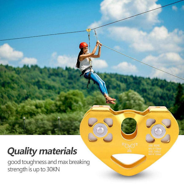 Pulley Tandem Speed ​​Dual Trolley Rescue Klatre Dual Pulley Med Kugle Gold