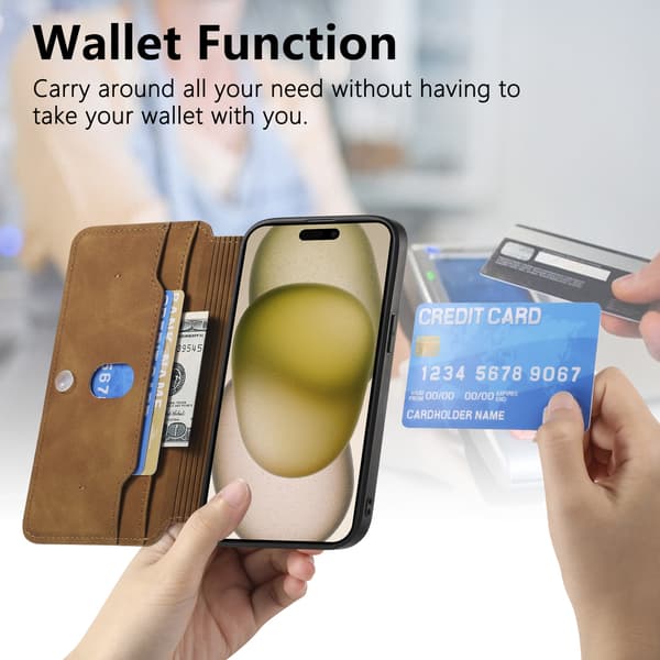 Fodral för iPhone 16 Plus Sugkopp Adsorption Flip Cover Magsafe Skyddsfodral Brown