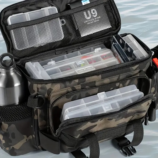 Stor betes- och utrustningsväska med dragkedja, perfekt för camping- och fiskeentusiaster