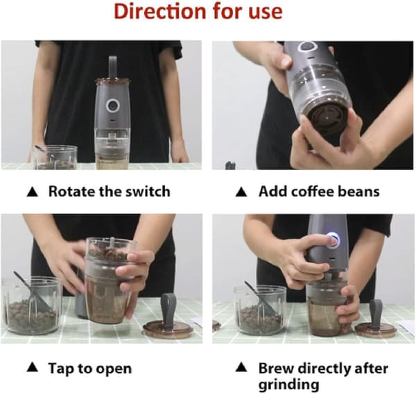 Elektrisk kaffekvarn, 7,4V, 150ml, 5 malningsinställningar (silver)