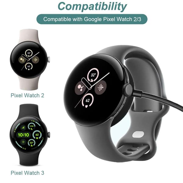 Laddare för Google Pixel Watch 2 & 3, ersättningskabel (kompatibel) White USB-A