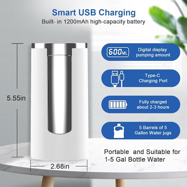 Vikbar Hink Vattenpump Elektrisk Vattendispenser, Smart LED-Display