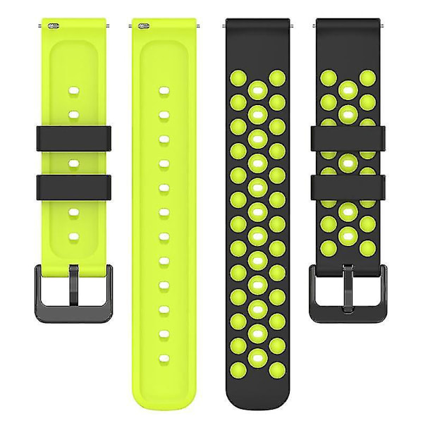 Samsungille, Huaweille, Huamille, Garminille, Polar-kellohihna 22mm kelloranneke useilla pyöreillä rei'illä Black Green F Garmin Forerunner 255