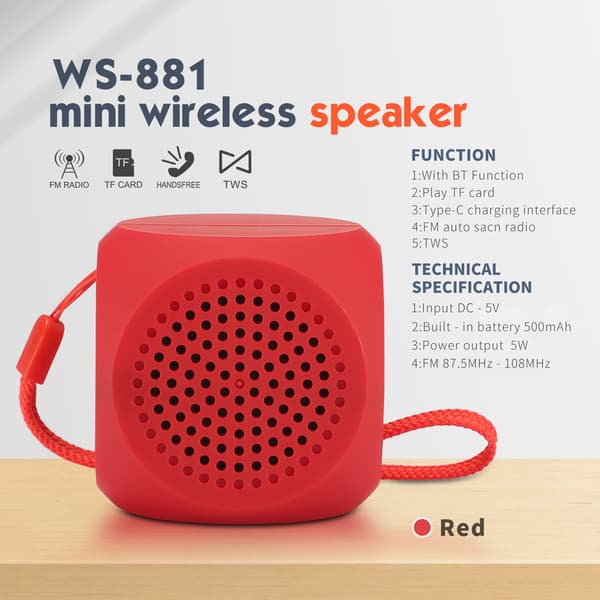 Bluetooth-kaiutin Ws-881 Mini Tws5W 500Mah (Punainen)