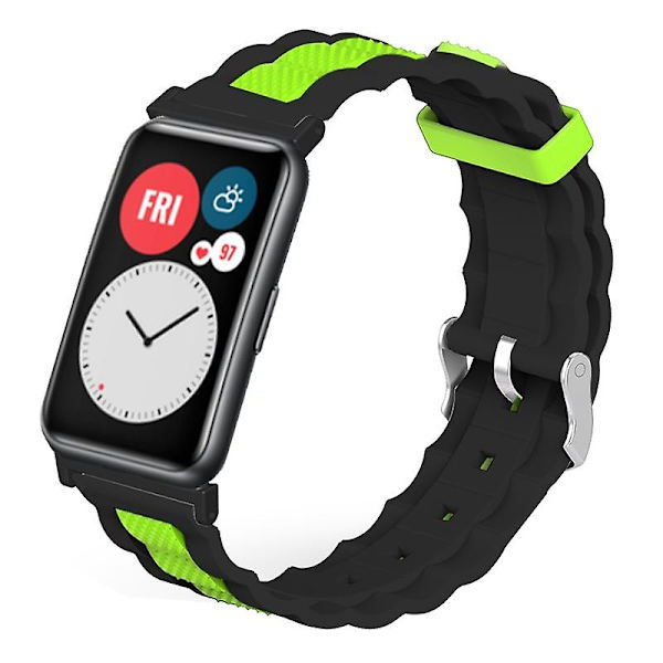 Dual Color Wave Design Silikone Rem til Huawei Watch Fit / Watch Fit Special Edition Black Green