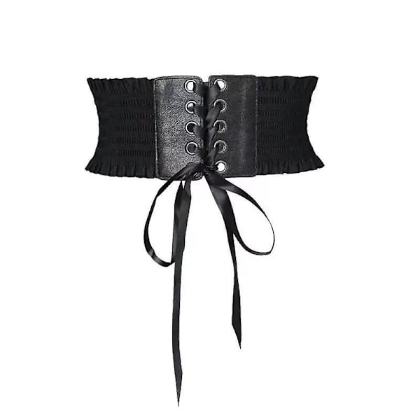 Kvinders linning stretch Pu læder wrap snørebånd høj talje stil bælte Black