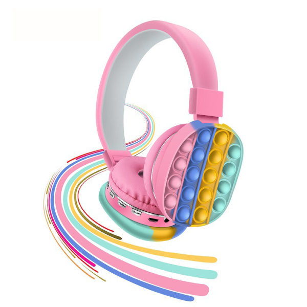 Headphone Fidget Toy Dekompression Creative Silikon Headset Toy Fidget trådlös hörlursleksak Pink