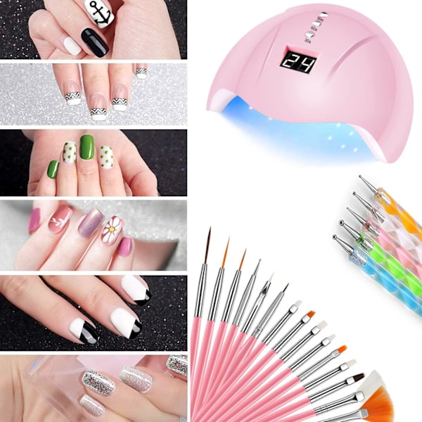 Bärbar UV-lampa LED Nagelkit Manikyr Nagelset, Elektrisk Nagelborr med 3D Konst Nagelverktyg Vit