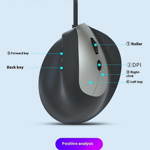 Ergonomisk vertikal mus, 1600Dpi tyst knapp USB-sladd (blå)