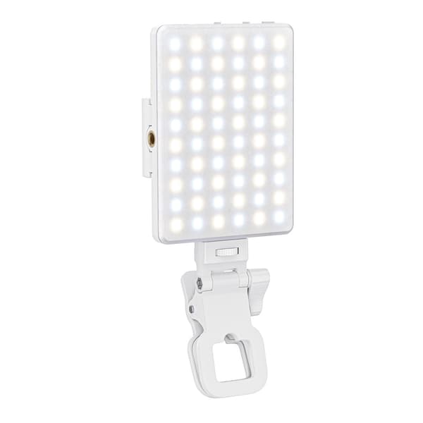 60 LED Selfie-lys med front- og bakklips, oppladbart, med 3 lysmoduser (hvit)