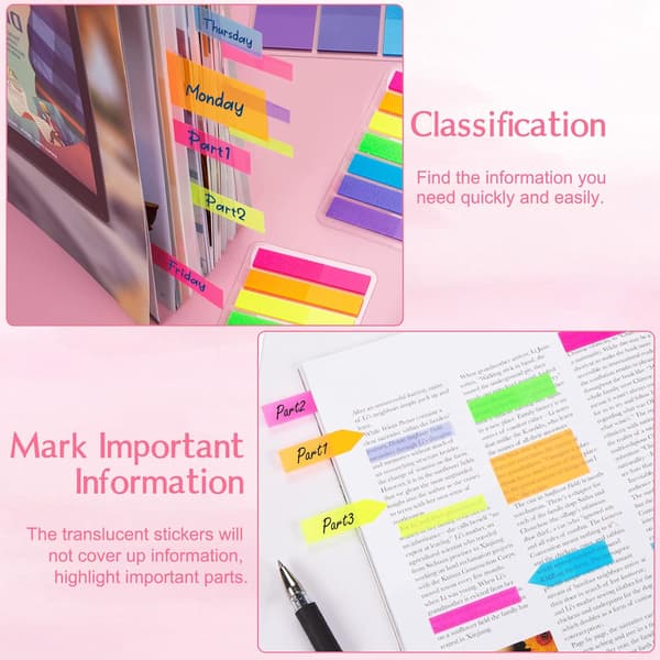 Notesblok - 1020 Stykker Sticky Notes, Gennemsigtige Plastik Indeksfaner