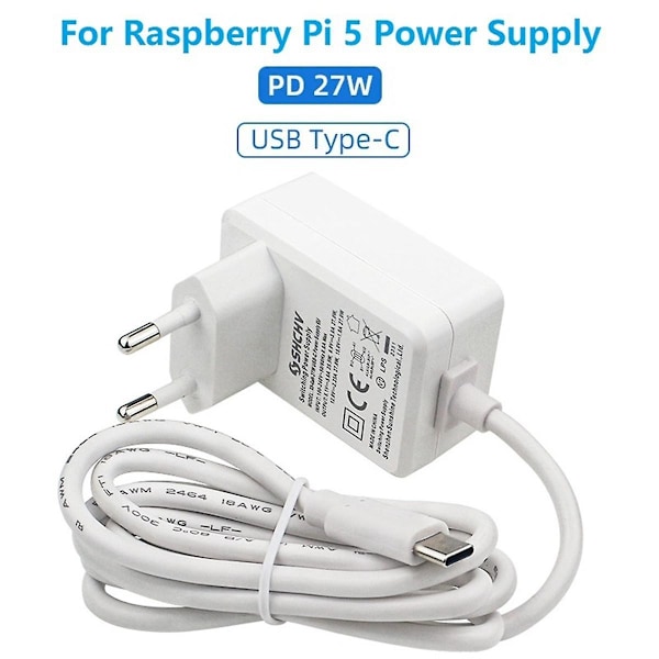 5 5.1V 5A Strömadapter PD 27W USB Typ C Laddare Strömadapter för 5 (EU-kontakt)