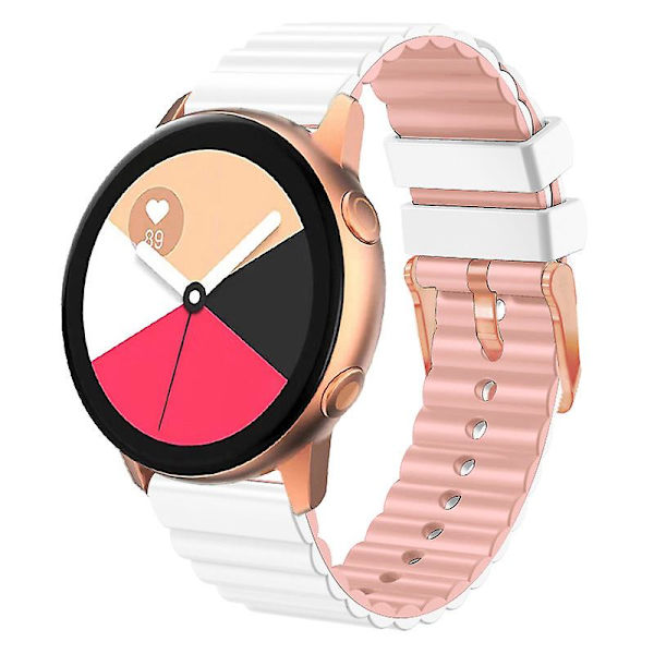 Vaakasuuntaiset raidat -ranneke Samsung Galaxy Watch6:lle / Watch6 Classicille / Watch 5 Prolle / Watch4:lle, kaksiväri 20 mm silikonia White Pink