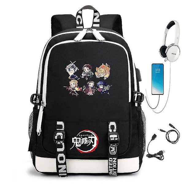 Demon Slayer USB-gränssnitt Student Ryggsäck Datorväska Style 8