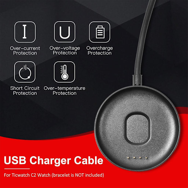 1m USB-opladningskabelledning magnetisk opladerbase til Ticwatch C2-oplader
