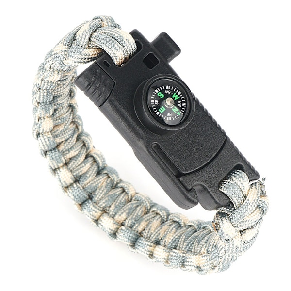 Paracord Armband - Paracord med Blad - Visselpipa - Kompass (Grå Kamouflage)