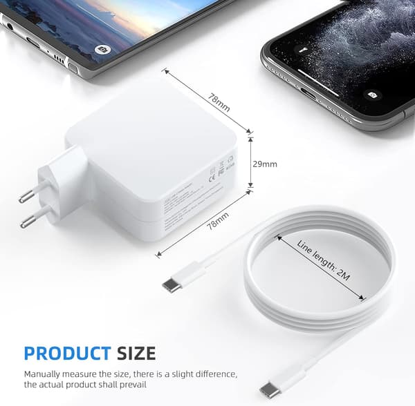 Laddare för Mac Book 2016 2017 2018 2019 2020 Pro 61W USB C strömadapter