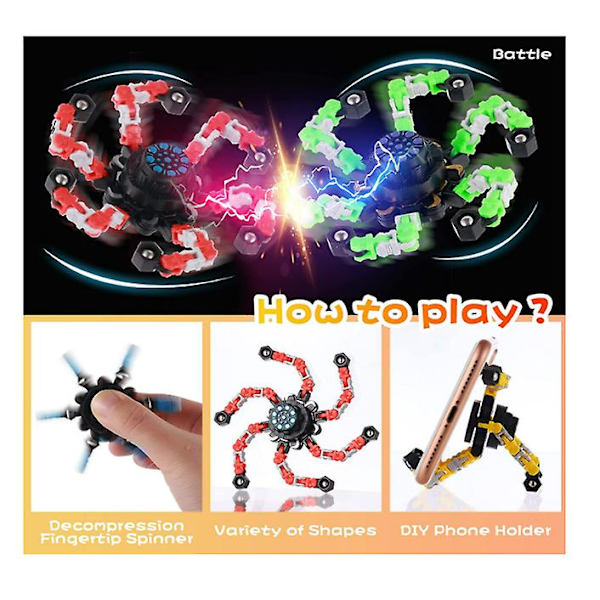 4st Fingertop Spin Top Toy, Fingertop Gyro Finger Hand Spinner Toy Spinning Top Focus Toy med Transformerbar kedja (4 färger) (Blå)