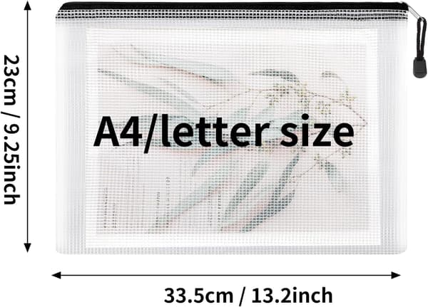 Vanntett nettingmappe med glidelås, brevstørrelse/A4-størrelse 16Pcs