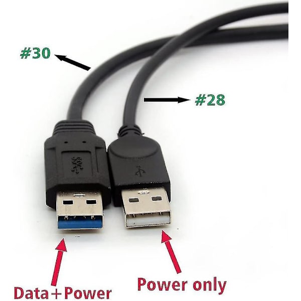 USB 3.0-kabel Dubbla power Y-adapter typ A ledning hane till hona förlängningskod 30 cm (d-4-)