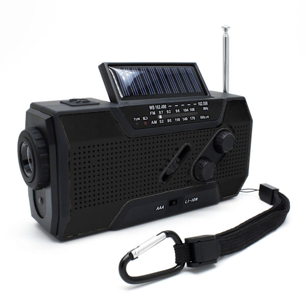 Vattentät Am/fm/noaa Handvev Radio för nödsituationer utomhus Solar Ficklampa Am / Fm / Wb Radio 2000mAh Black