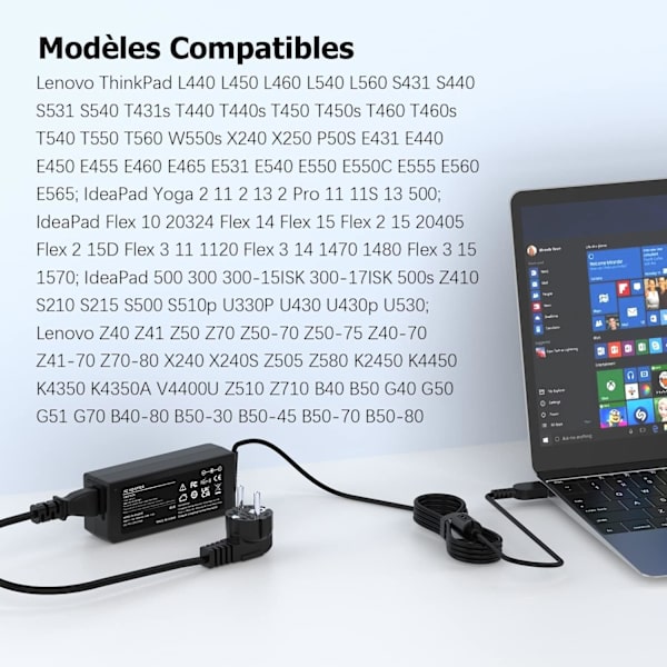 Oplader til Lenovo Thinkpad T430 T440 T440s T450 T450s T460 T470 T470S 65W Laptop Adapter