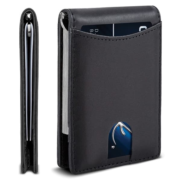 Rfid Blokerende Bifold Slank Tegnebog Med Forlomme Og Pengeclips (Sort)