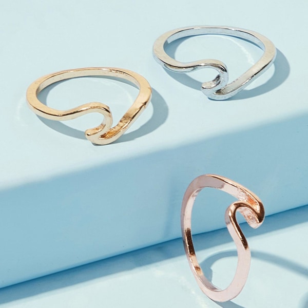 Unik design Wave Ring Ocean Sea Wave Ring 925 Silver Legering Ring Girlss present 10 Gold-color