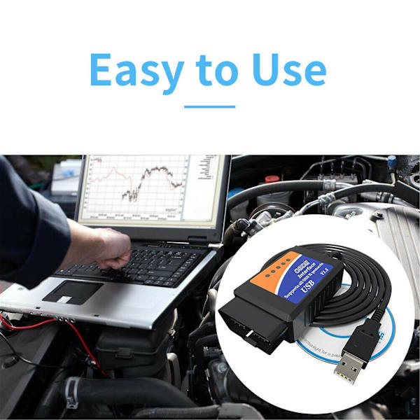 Elm327 USB Interface Obd2 Auton diagnostiikkaskannerin kaapeli Windows PC-tietokoneeseen