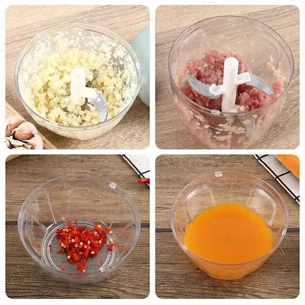 Manuel hvidløgshakker med rustfrit stålblad - 500 ml, blå