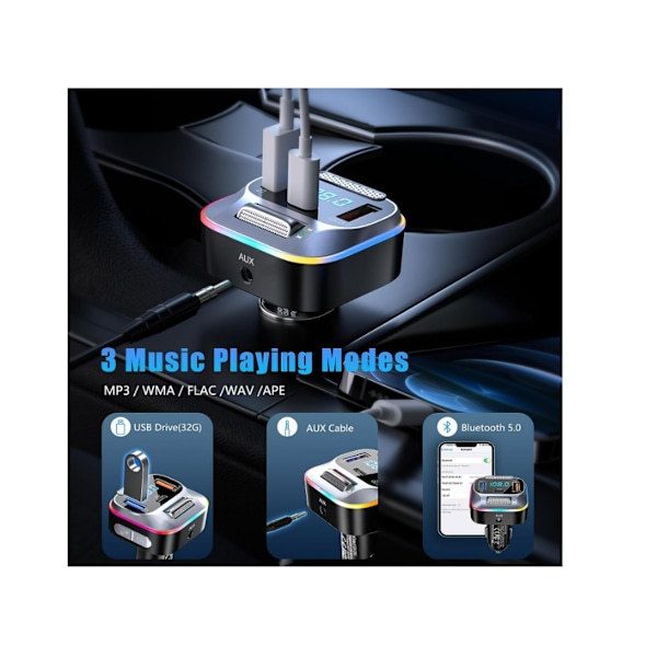 Bil FM Transmitter Bluetooth 5.0 Biloplader Pdqc3.0 Musikadapter Til Radio Aux Bluetooth P