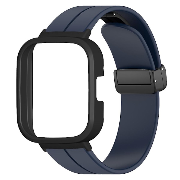 Musta magneettinen solki silikoniranneke Xiaomi Redmi Watch 3 -älykellolle, jossa kellokuori Midnight Blue