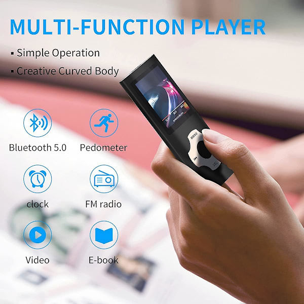 Mp3-spelare/Mp4-spelare med 64gb/32gb/16gb minne SD-kort Smal klassisk digital LCD-skärm 1,82 tums skärm Mini USB port med FM-radio, röst black 8GB