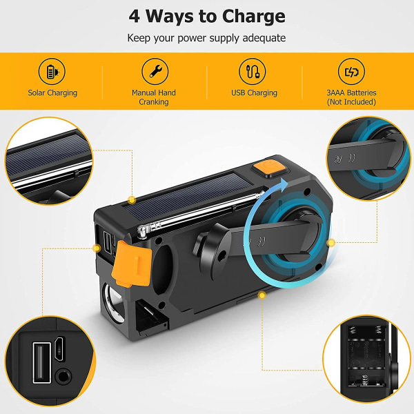 Emergency Solar Hand Crank Radio - Aiworth Am/fm/noaa Vejrradio, Bærbar Survival Radio Med Led Lommelygte, Mobiltelefon Oplader, Sos Alarm For Hom White