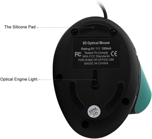 Ergonomisk lodret mus, optisk USB-kablet mus 1600 DPI 5 knapper (blå)